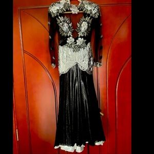 Saks Fifth Avenue black and silver lace dress